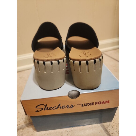 Skechers Luxe Foam Women's "Urban Escape" Heeled Sandals Black & Tan Size 10 - Picture 4 of 8